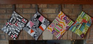 Honest Dad, Honest Mama, Honest Girl, and Honest Baby's Christmas bags, respectively.