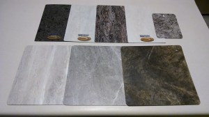 Our laminate samples! The official start to everything. The bottom center sample is the clear winner, in my mind.
